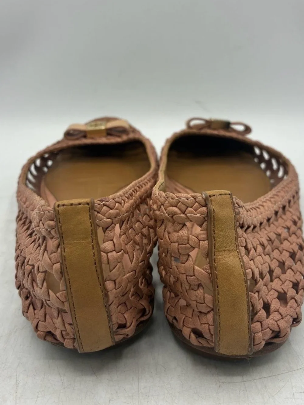 Tory Burch Woven Bow Flats in Tan